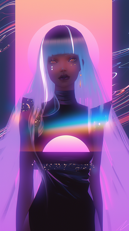 an interdimensional female form with a superimposed image on the form.