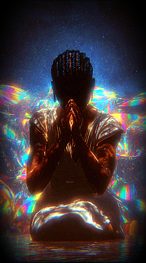 A synthesized image of a person in meditation stance.