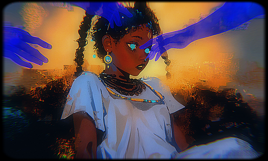 a beautiful woman in a dark inter-dimensional space.
