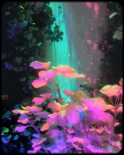 A synthesized image of bioluminescent plant forms.