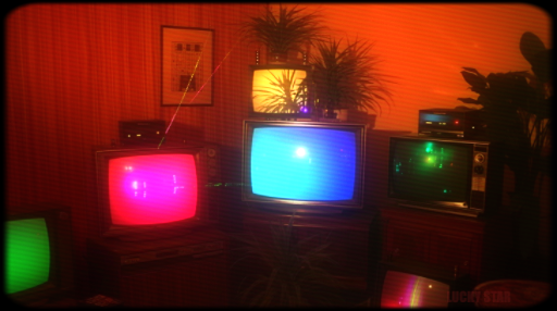 A synthesized nostalgic image of colored monitors in a soft glow.